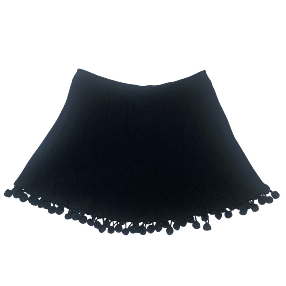 Cousin Earl Women's S Black Stretch Skirt Pom-Pom Trim Casual‎ Summer Beach